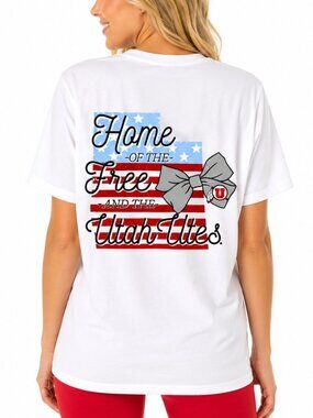 Utah Utes T Shirt Size Medium Home of the Free Front Back Logos USA July 4th
